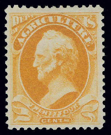 Value of US Stamps Scott O8: 1873 24c Agriculture Official. Matthew Bennett International, Jun 2008, Sale 328, Lot 1213