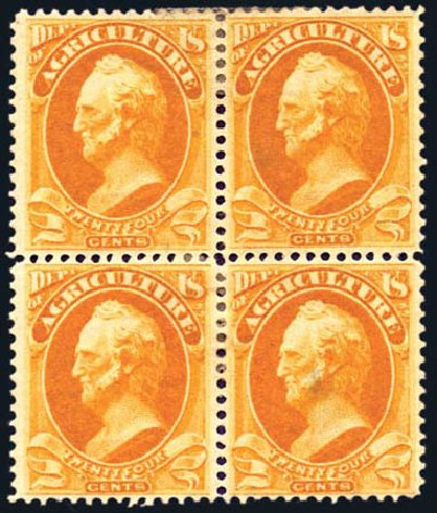 US Stamps Values Scott Cat. O8: 24c 1873 Agriculture Official. Harmer-Schau Auction Galleries, Aug 2011, Sale 90, Lot 1706