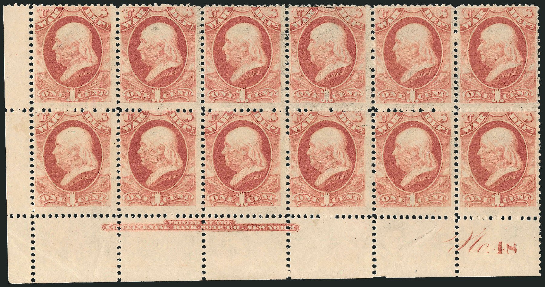 Price of US Stamps Scott Cat. #O83: 1873 1c War Official. Robert Siegel Auction Galleries, Nov 2014, Sale 1085, Lot 4148