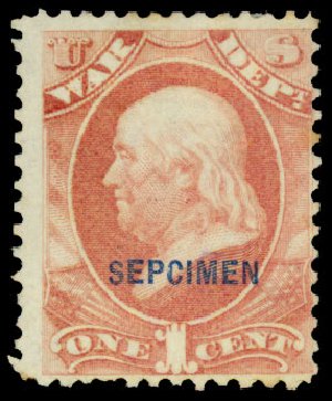 US Stamps Prices Scott O83: 1873 1c War Official. Daniel Kelleher Auctions, Dec 2013, Sale 640, Lot 622