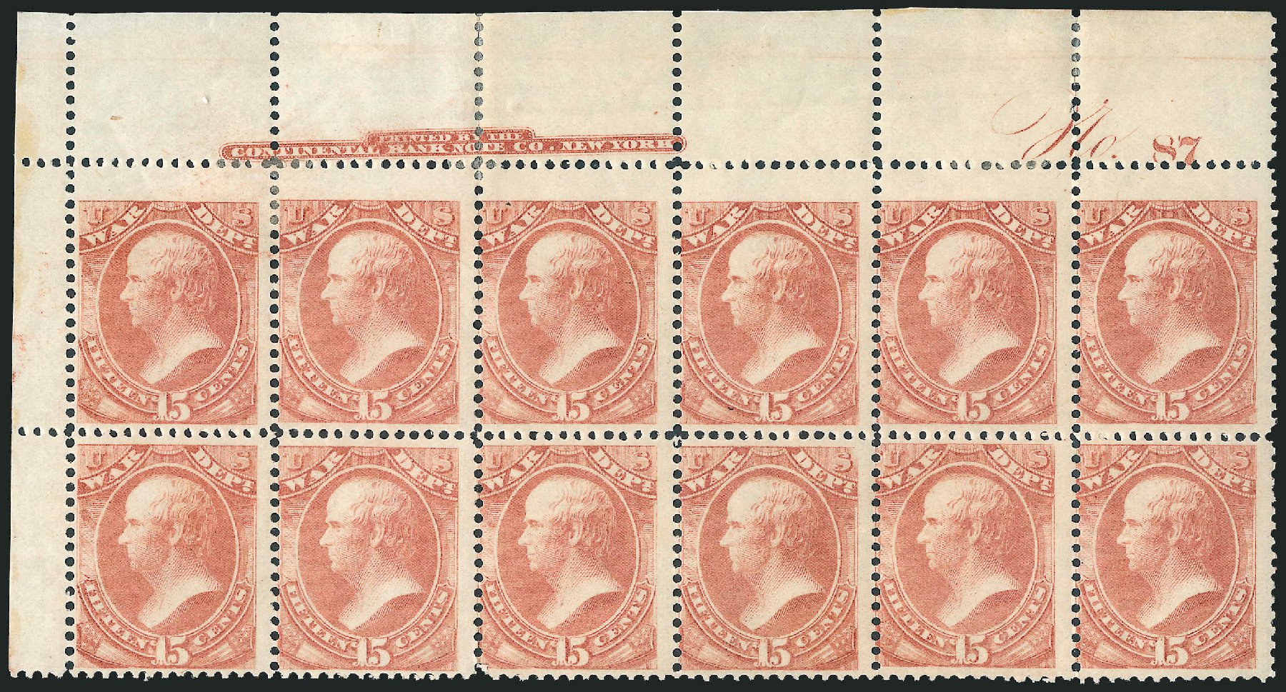 Price of US Stamp Scott Cat. #O90 - 1873 15c War Official. Robert Siegel Auction Galleries, Dec 2010, Sale 1003, Lot 5470