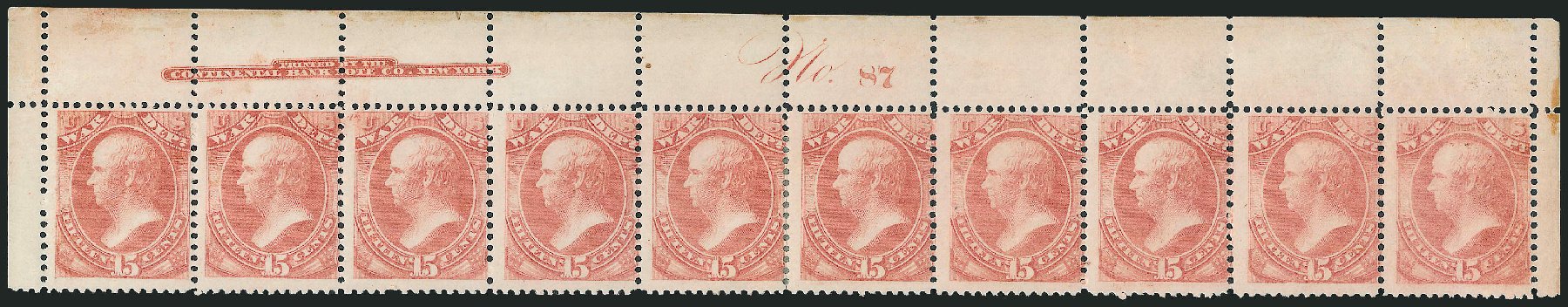 Cost of US Stamp Scott Cat. # O90: 1873 15c War Official. Robert Siegel Auction Galleries, Dec 2010, Sale 1003, Lot 5471