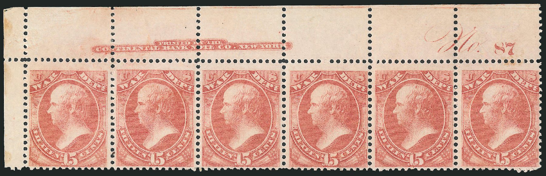 Values of US Stamp Scott Cat. #O90 - 15c 1873 War Official. Robert Siegel Auction Galleries, Dec 2010, Sale 1003, Lot 5472