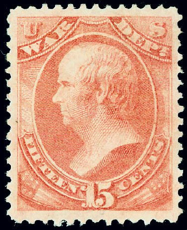 US Stamp Price Scott Catalogue #O90 - 1873 15c War Official. Matthew Bennett International, Jun 2008, Sale 328, Lot 1253