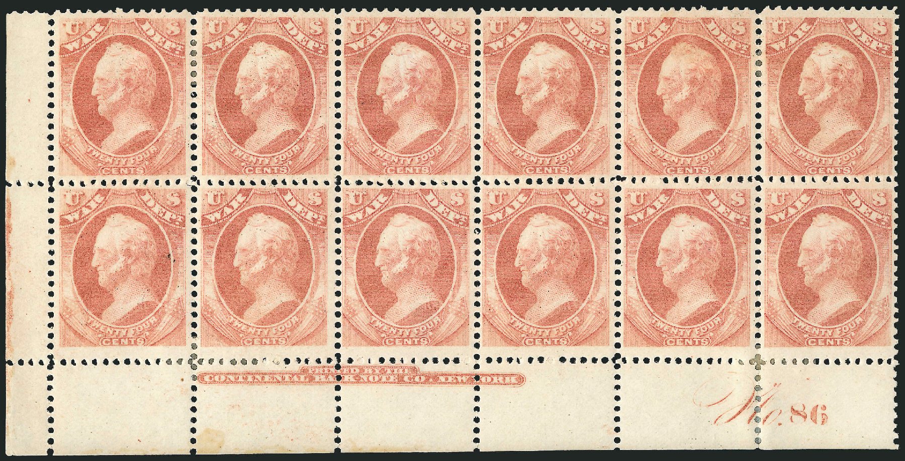 Value of US Stamp Scott Cat. # O91: 1873 24c War Official. Robert Siegel Auction Galleries, Jun 2015, Sale 1100, Lot 106