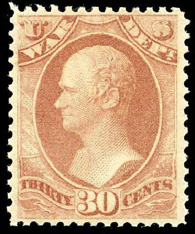 US Stamps Value Scott Catalog #O92 - 1873 30c War Official. Matthew Bennett International, Apr 2008, Sale 326, Lot 703