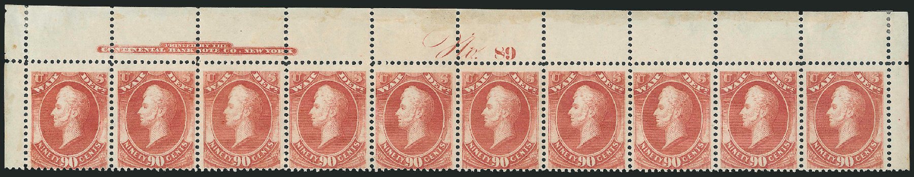 Values of US Stamp Scott Catalog O93: 1873 90c War Official. Robert Siegel Auction Galleries, Dec 2010, Sale 1003, Lot 5483