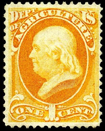 US Stamp Values Scott Catalog #O94 - 1c 1879 Agriculture Official. Matthew Bennett International, May 2008, Sale 327, Lot 303