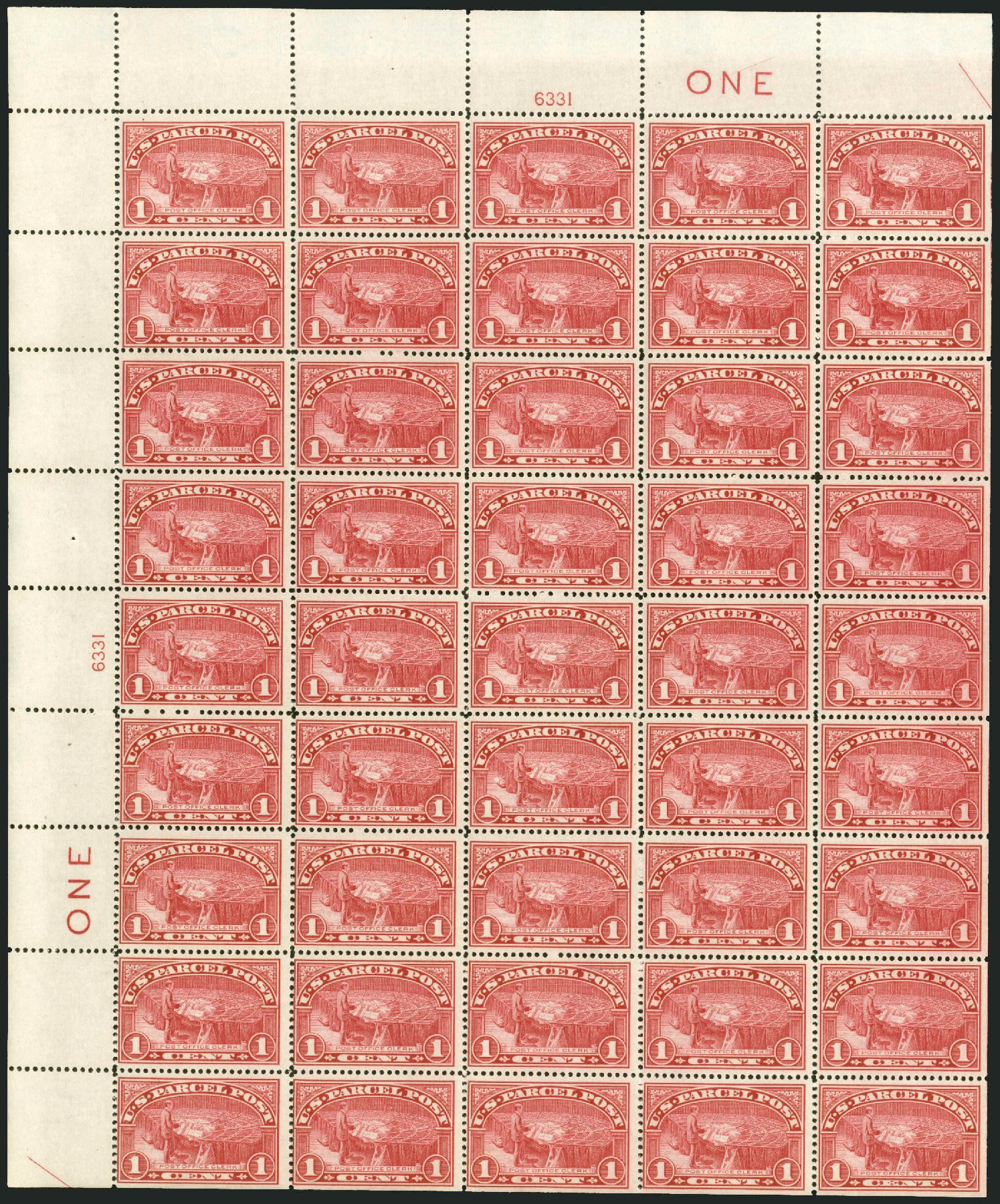 Price of US Stamps Scott Catalogue # Q1: 1c 1913 Parcel Post. Robert Siegel Auction Galleries, Apr 2009, Sale 971, Lot 2038