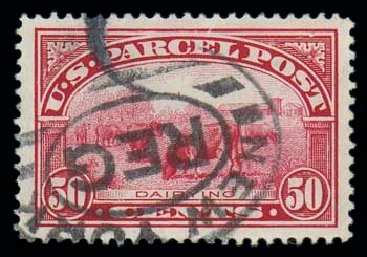 Costs of US Stamp Scott # Q10: 1913 50c Parcel Post. Matthew Bennett International, Dec 2007, Sale 325, Lot 2551