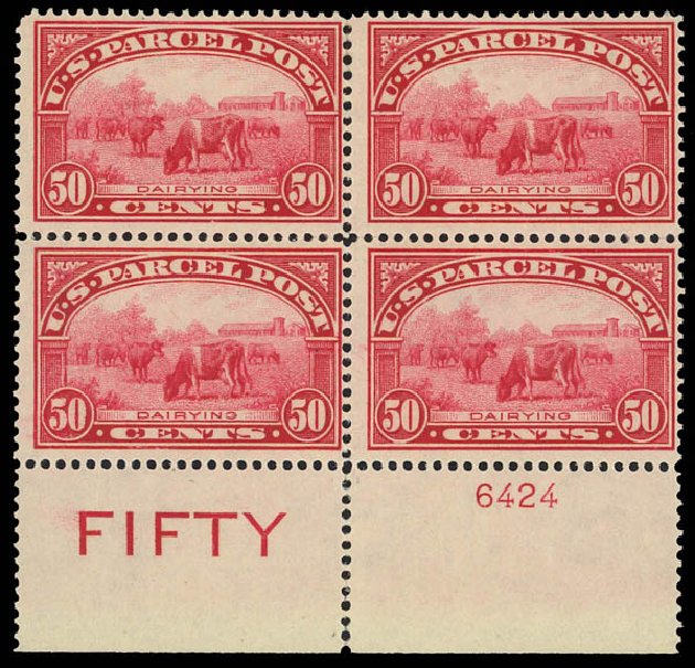 Values of US Stamps Scott Catalogue Q10: 1913 50c Parcel Post. Daniel Kelleher Auctions, Apr 2012, Sale 629, Lot 493