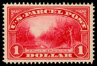 Value of US Stamps Scott Catalog Q12: US$1.00 1913 Parcel Post. Daniel Kelleher Auctions, Aug 2015, Sale 672, Lot 3028