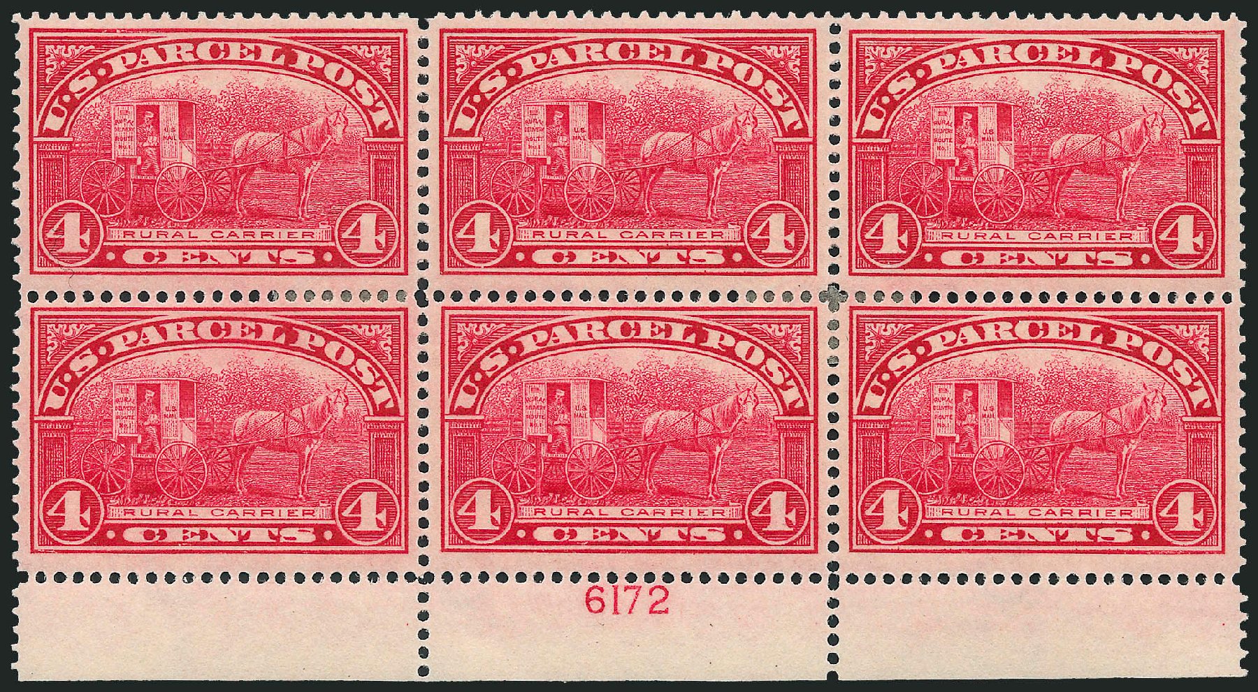 Values of US Stamp Scott Catalogue # Q4 - 1913 4c Parcel Post. Robert Siegel Auction Galleries, Apr 2009, Sale 971, Lot 2061