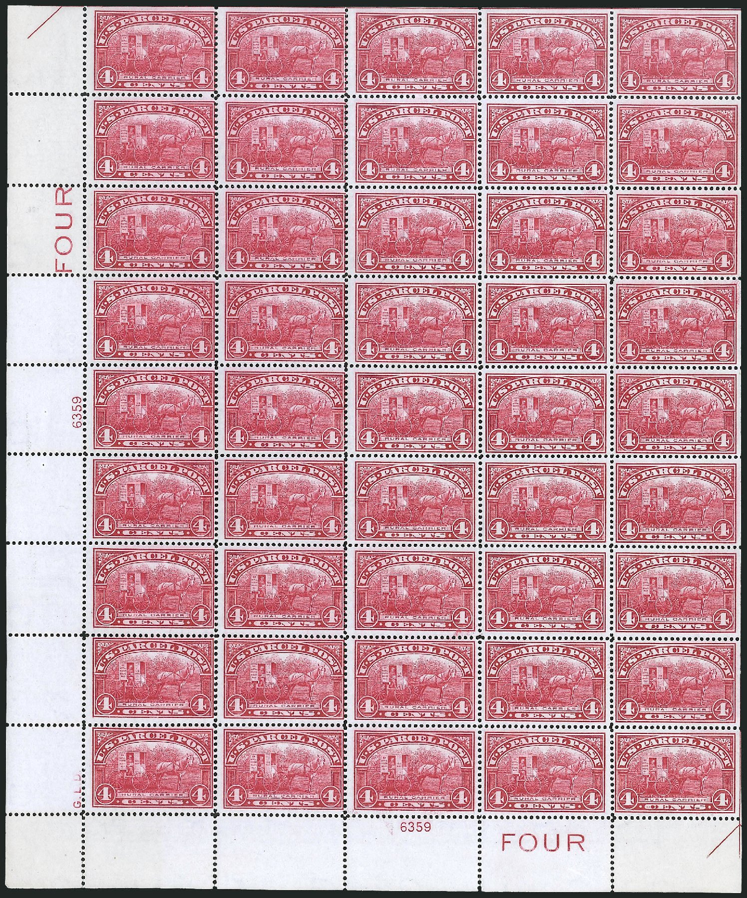 US Stamps Price Scott Cat. # Q4: 1913 4c Parcel Post. Robert Siegel Auction Galleries, Apr 2009, Sale 971, Lot 2074