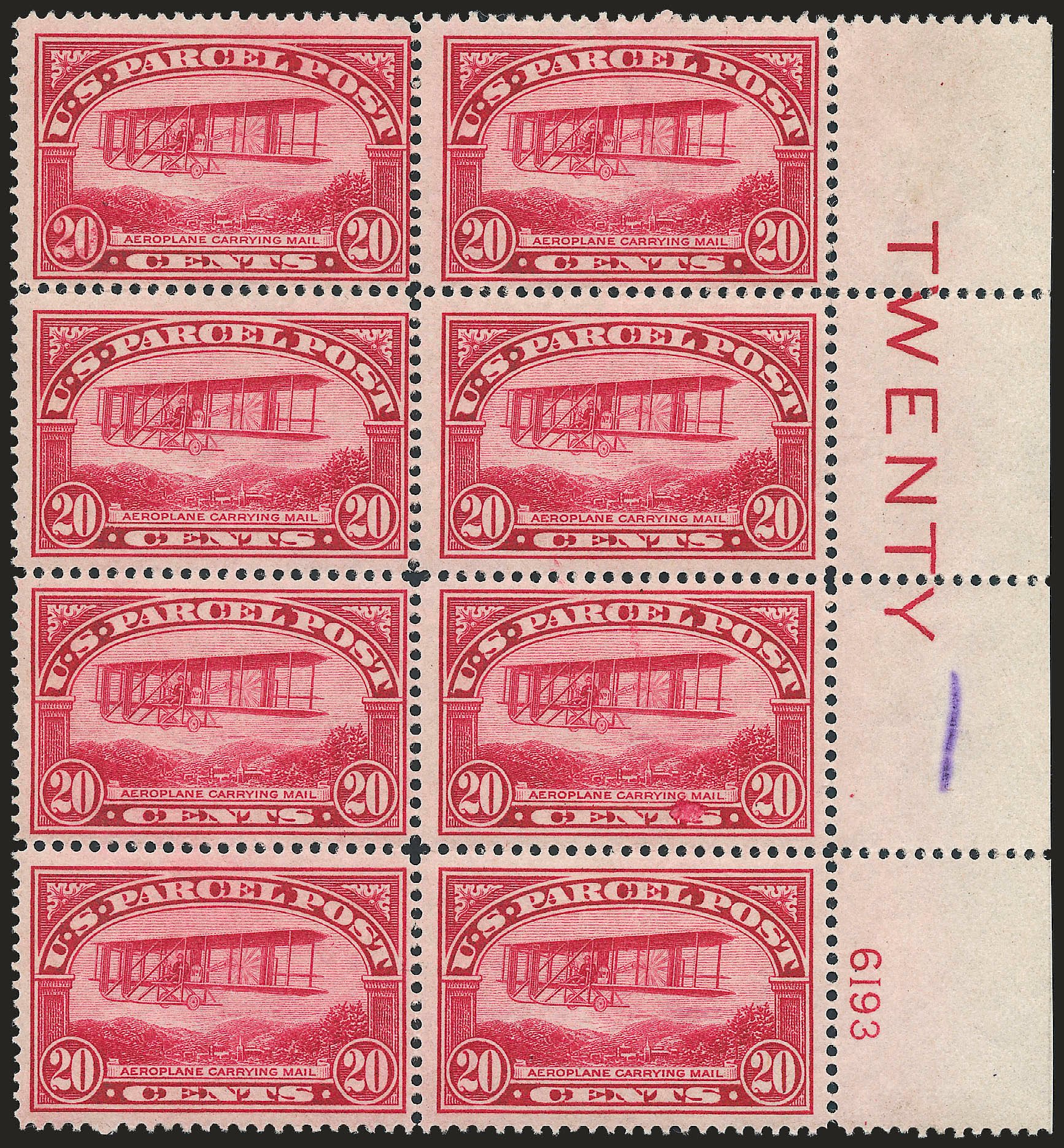 US Stamps Value Scott Catalog #Q8 - 1913 20c Parcel Post. Robert Siegel Auction Galleries, Apr 2009, Sale 971, Lot 2155