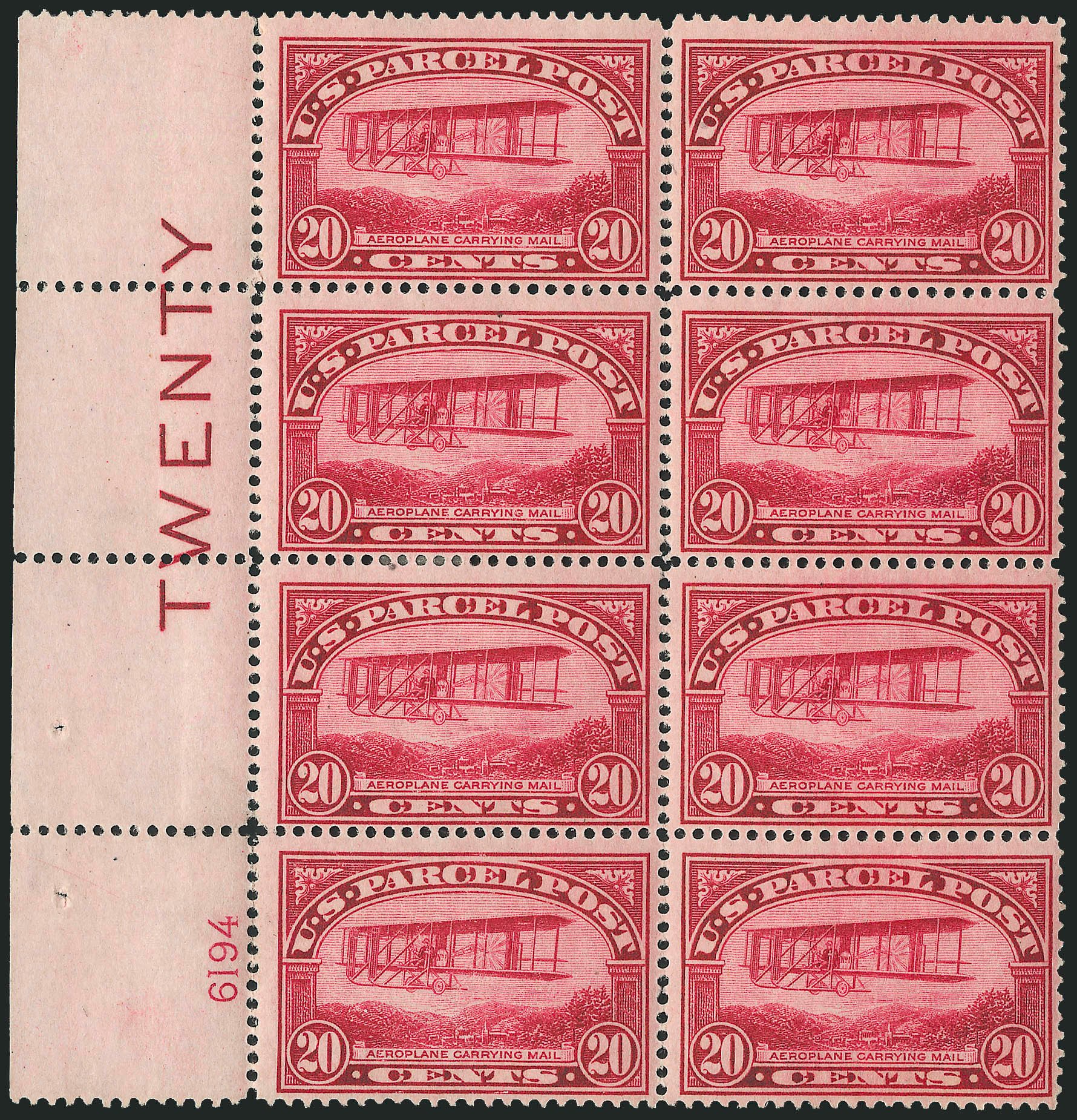 US Stamp Values Scott Catalogue #Q8 - 1913 20c Parcel Post. Robert Siegel Auction Galleries, Apr 2009, Sale 971, Lot 2156