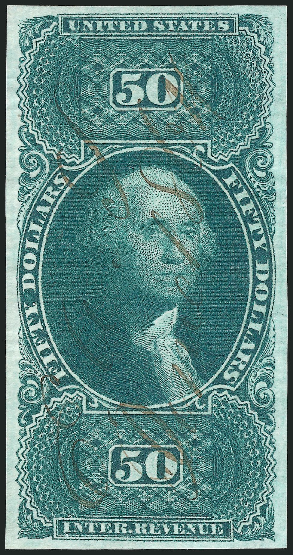 Value of US Stamp Scott R101: US$50.00 1863 Revenue Internal. Robert Siegel Auction Galleries, Nov 2011, Sale 1015, Lot 37