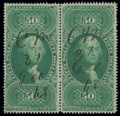 Prices of US Stamp Scott #R101 - US$50.00 1863 Revenue Internal. Matthew Bennett International, Jun 2008, Sale 328, Lot 1390