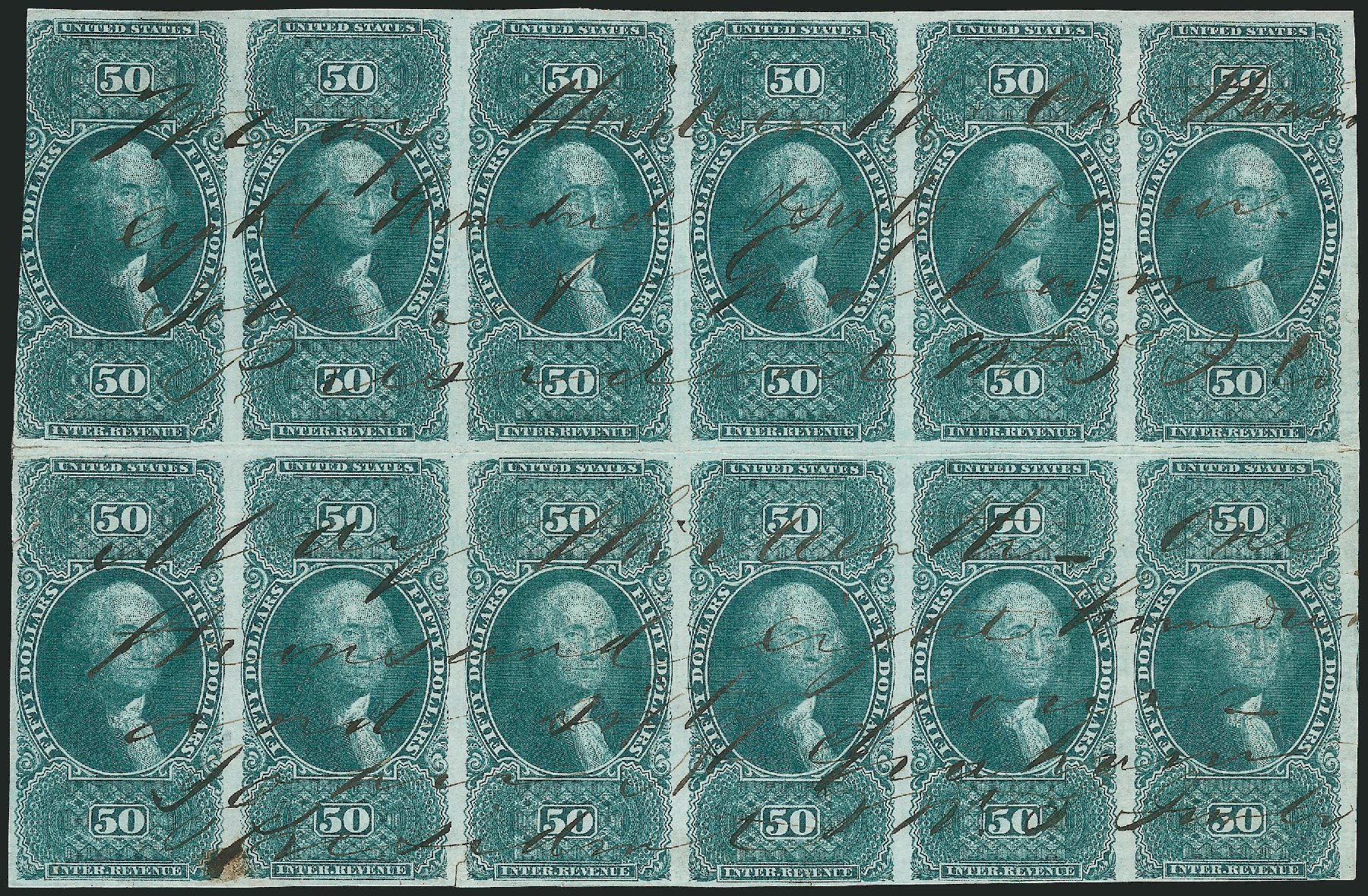 Value of US Stamps Scott Catalog R101: US$50.00 1863 Revenue Internal. Robert Siegel Auction Galleries, Jun 2011, Sale 1010, Lot 161