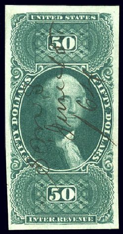 US Stamp Price Scott # R101: 1863 US$50.00 Revenue Internal. Matthew Bennett International, Dec 2008, Sale 330, Lot 2004