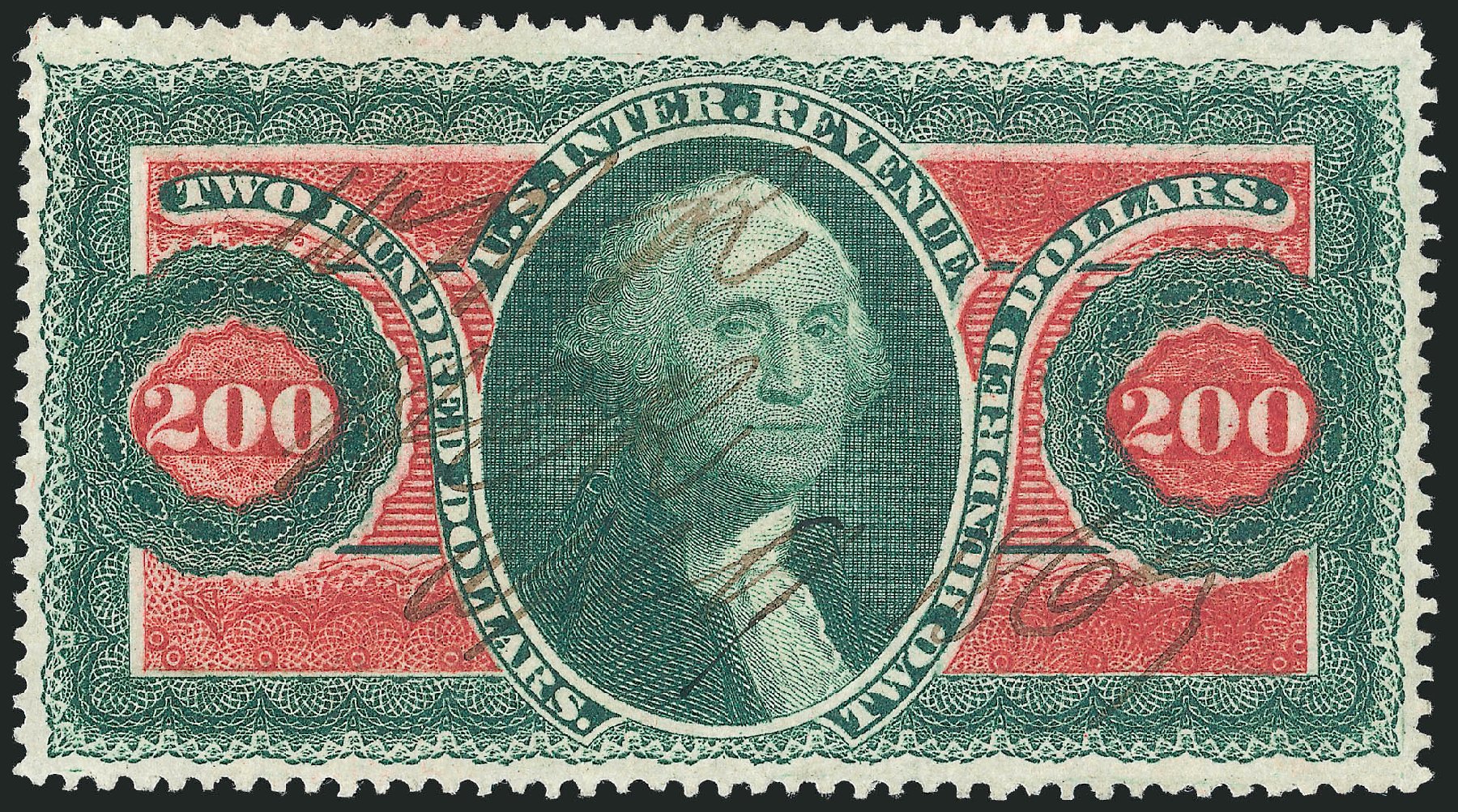 US Stamp Values Scott #R102: 1863 US$200.00 Revenue Internal. Robert Siegel Auction Galleries, Nov 2011, Sale 1015, Lot 77