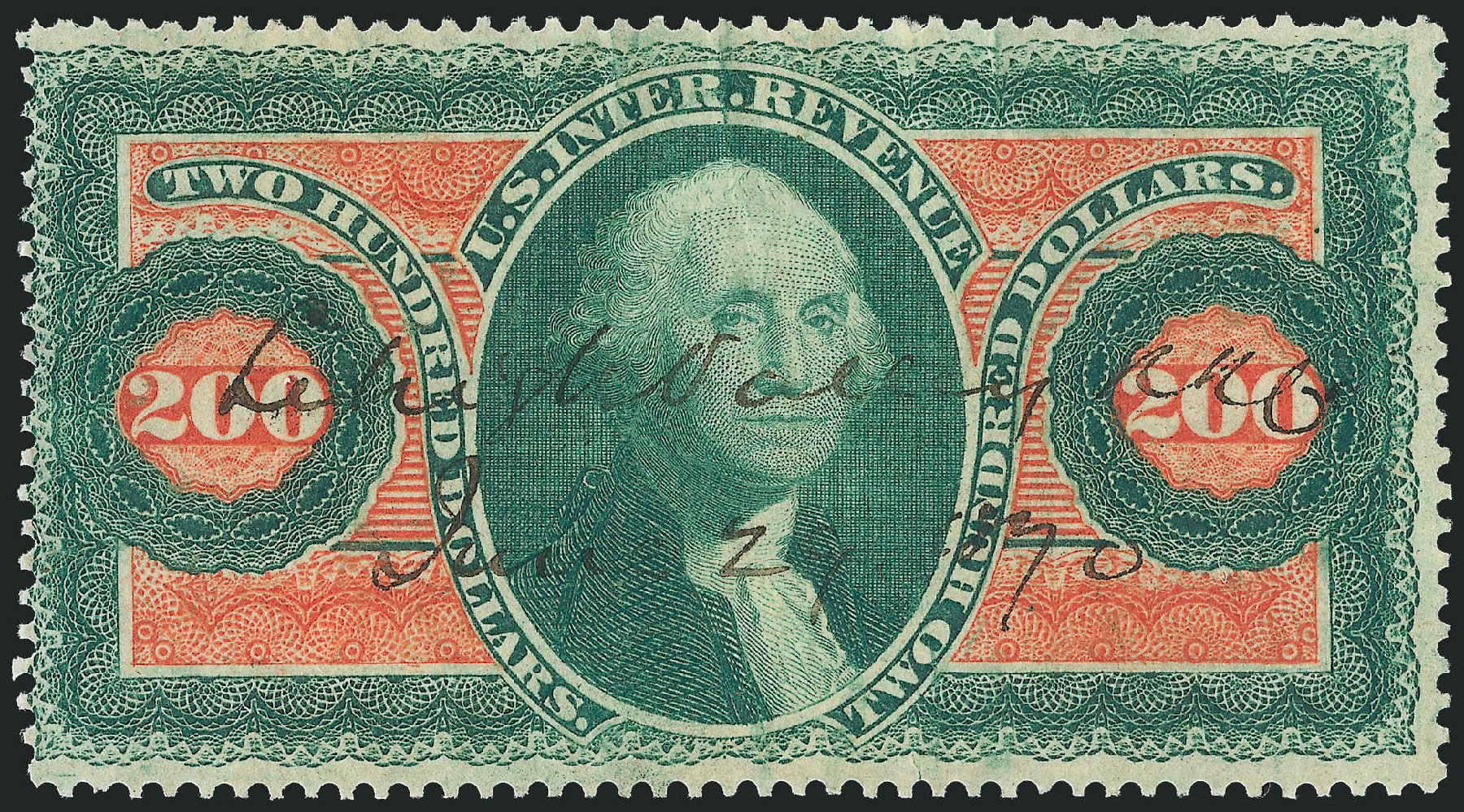 Costs of US Stamps Scott Cat. R102 - 1863 US$200.00 Revenue Internal. Robert Siegel Auction Galleries, Nov 2013, Sale 1061, Lot 4297