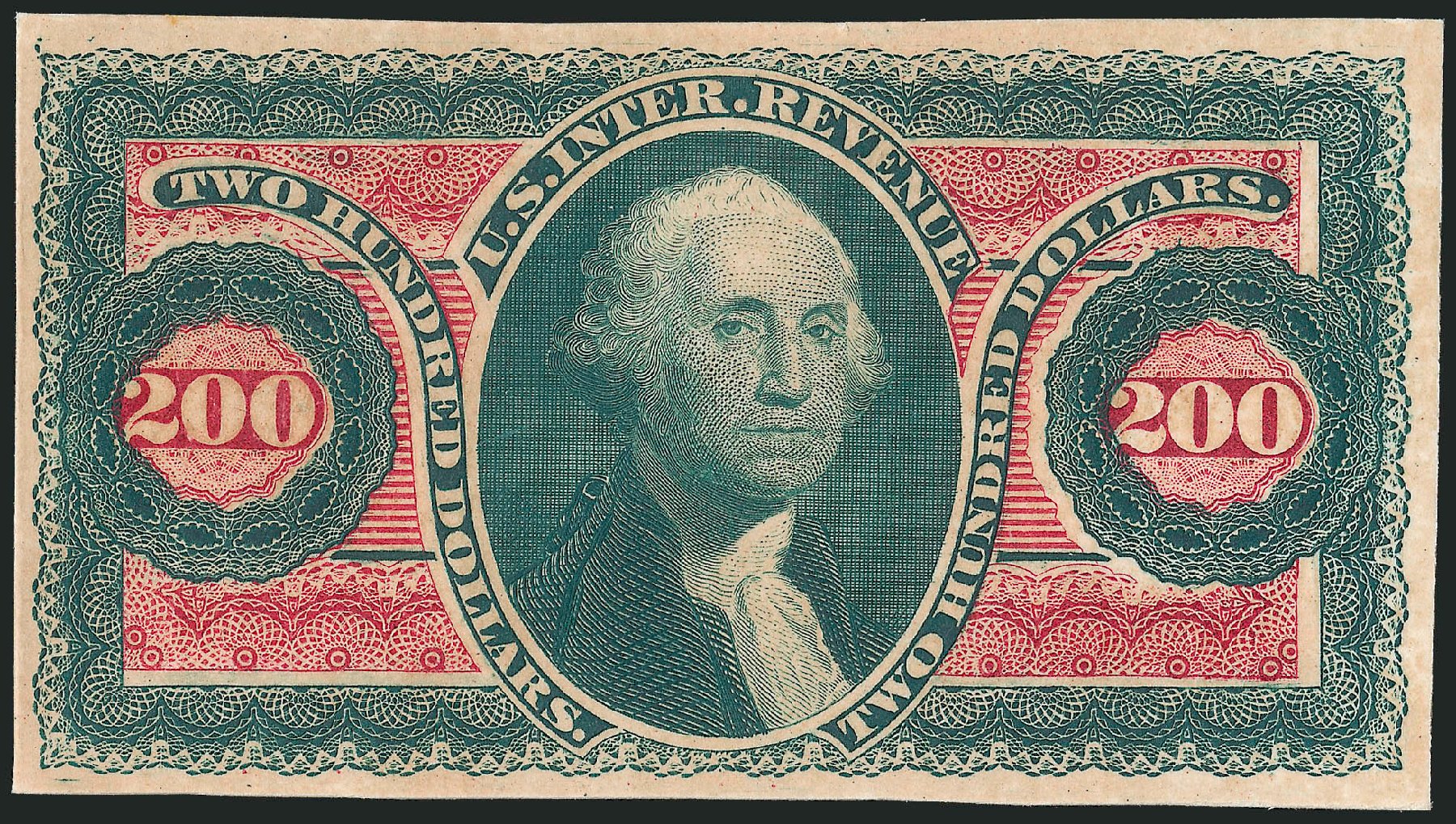 Values of US Stamp Scott Catalogue #R102: 1863 US$200.00 Revenue Internal. Robert Siegel Auction Galleries, Mar 2011, Sale 1007, Lot 3108