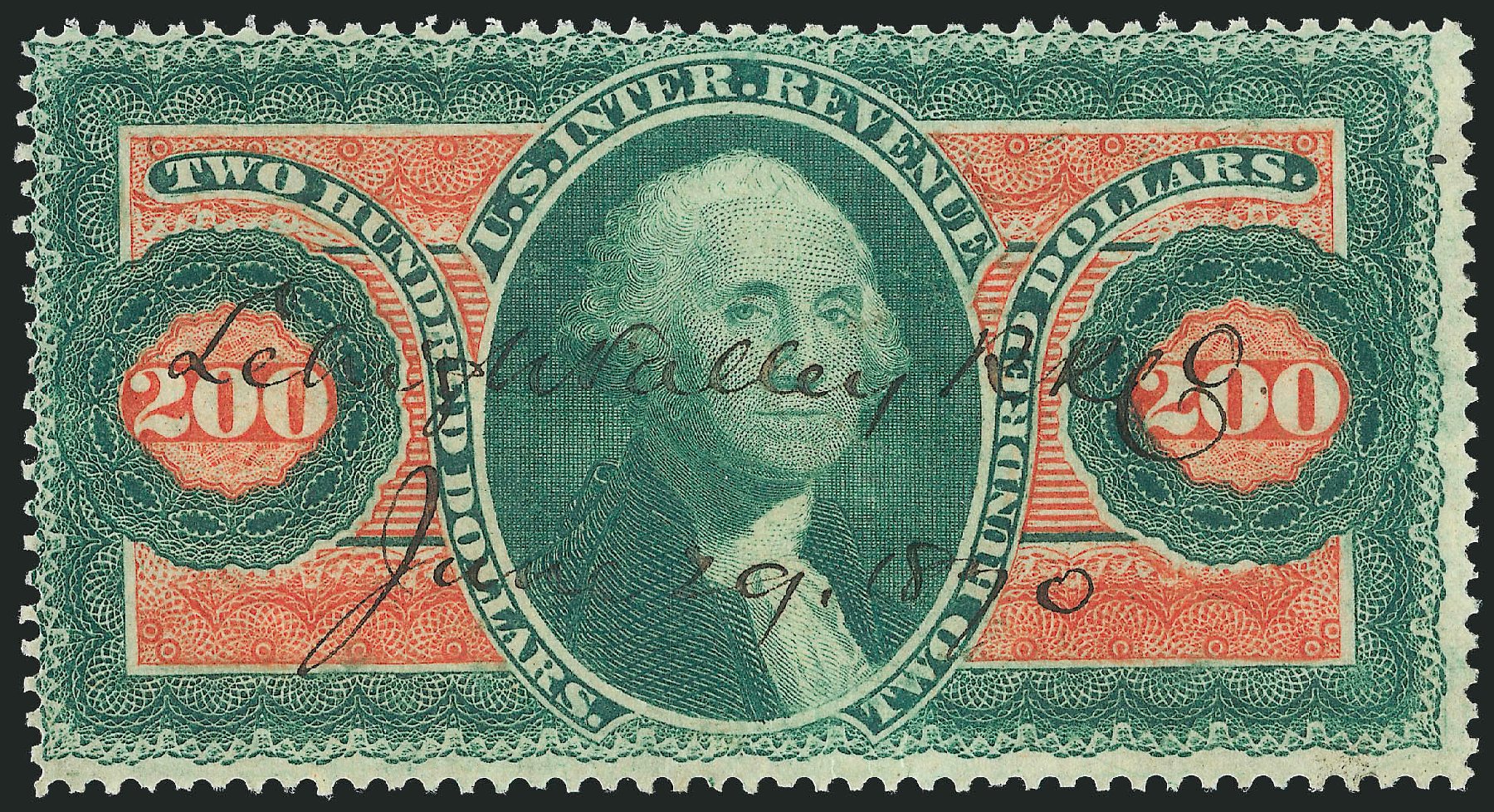 Value of US Stamp Scott #R102: 1863 US$200.00 Revenue Internal. Robert Siegel Auction Galleries, Nov 2013, Sale 1061, Lot 4298