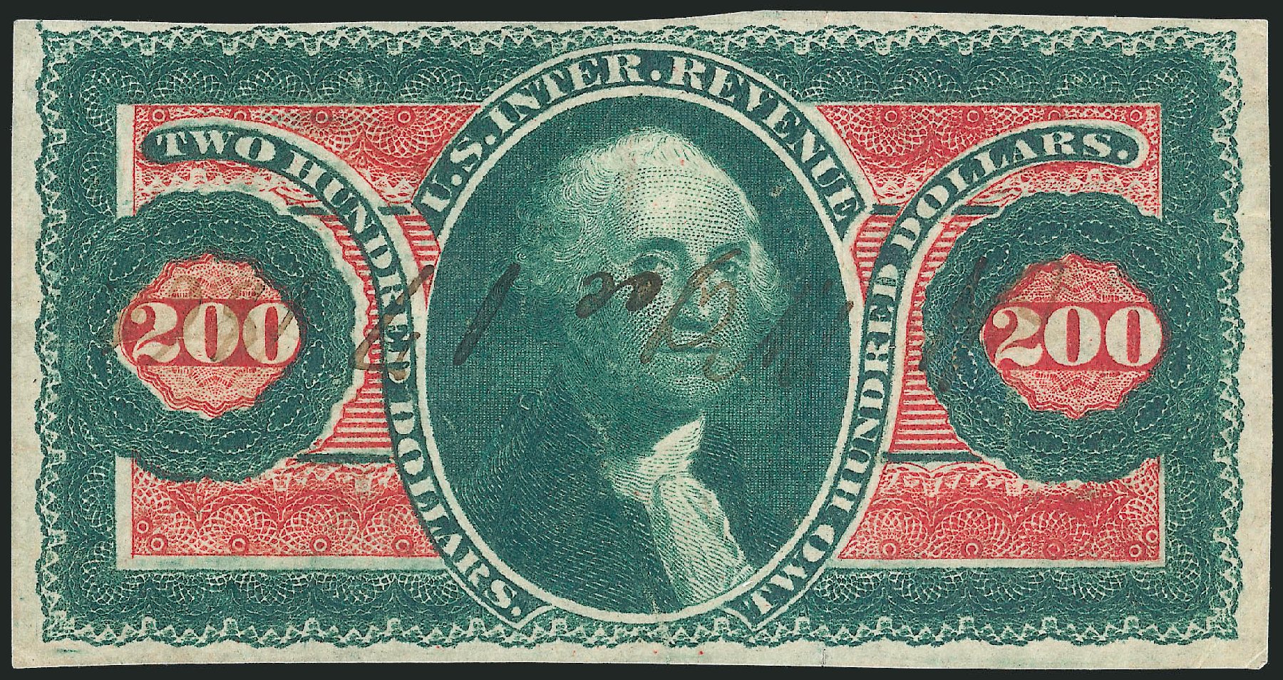 US Stamps Prices Scott Cat. # R102: 1863 US$200.00 Revenue Internal. Robert Siegel Auction Galleries, Mar 2014, Sale 1067, Lot 548