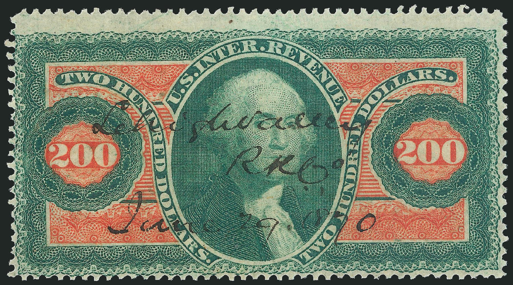 Costs of US Stamp Scott Cat. # R102: US$200.00 1863 Revenue Internal. Robert Siegel Auction Galleries, Nov 2013, Sale 1061, Lot 4299