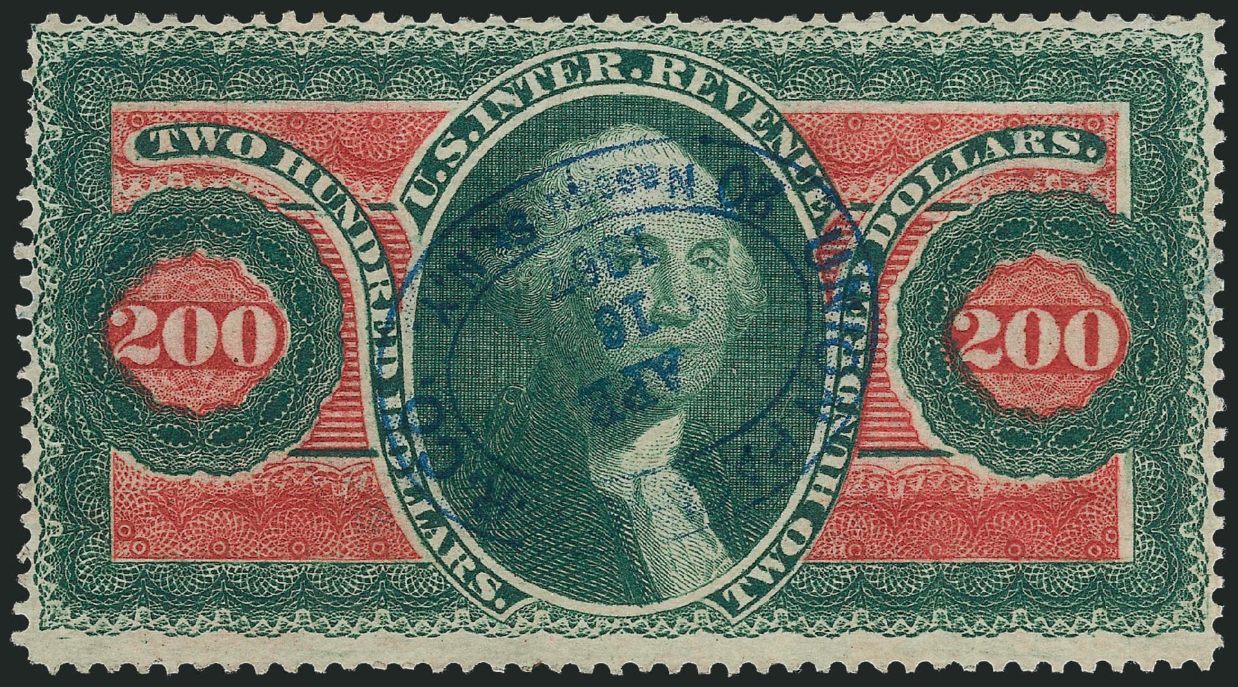 US Stamp Value Scott Cat. # R102 - US$200.00 1863 Revenue Internal. Robert Siegel Auction Galleries, Oct 2010, Sale 997, Lot 6589
