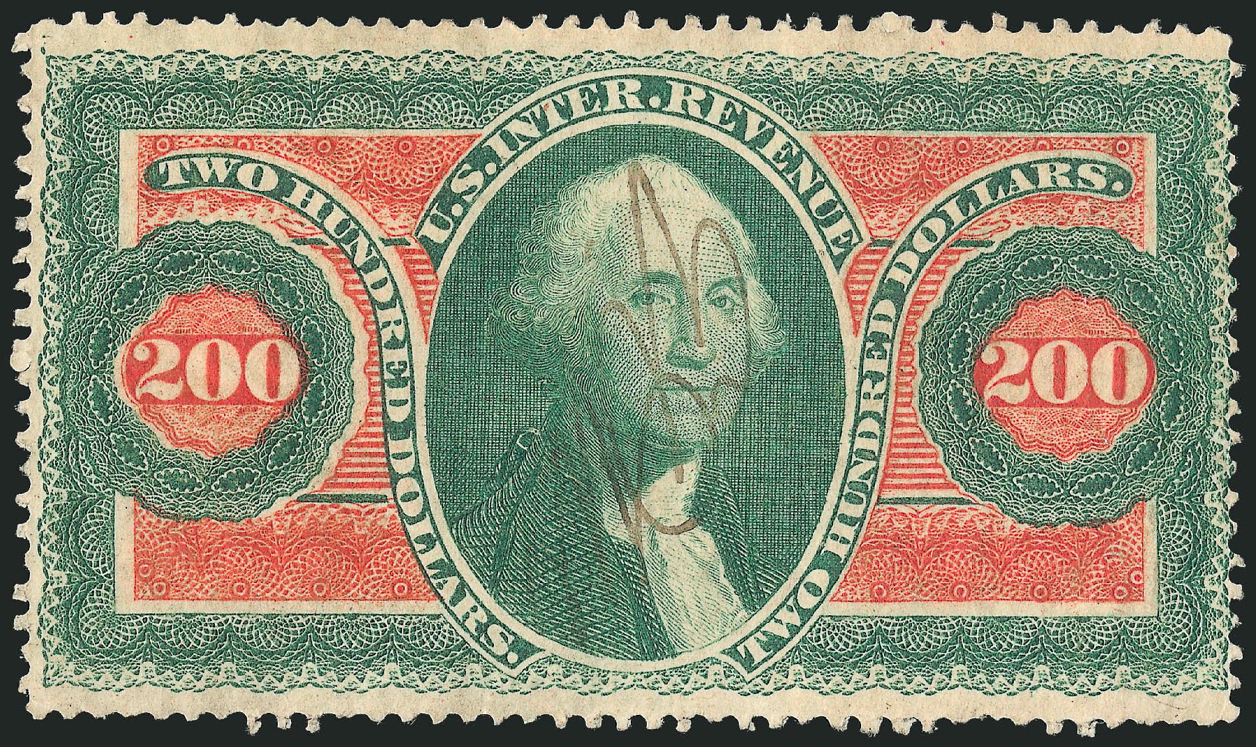 US Stamp Values Scott Catalog # R102: 1863 US$200.00 Revenue Internal. Robert Siegel Auction Galleries, Nov 2013, Sale 1061, Lot 4300