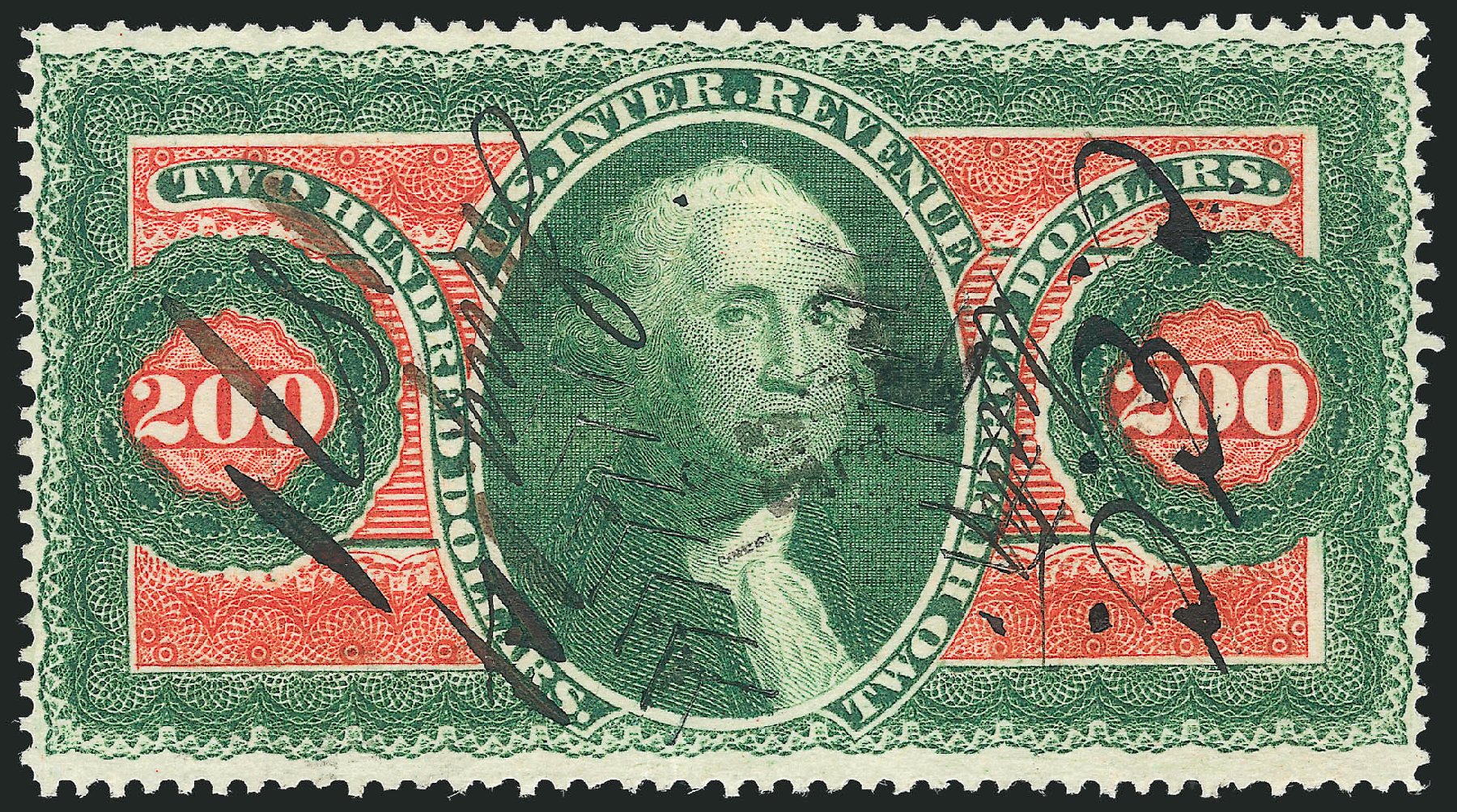 Costs of US Stamp Scott Cat. R102: 1863 US$200.00 Revenue Internal. Robert Siegel Auction Galleries, Jul 2014, Sale 1077, Lot 500
