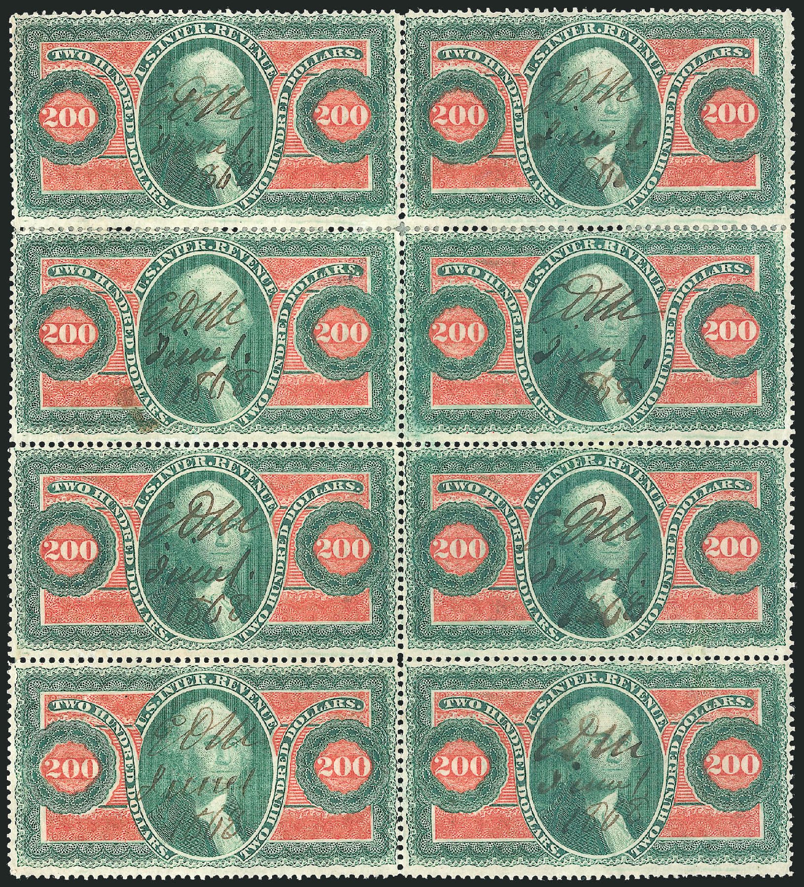 Value of US Stamp Scott Cat. # R102 - US$200.00 1863 Revenue Internal. Robert Siegel Auction Galleries, Dec 2014, Sale 1089, Lot 451