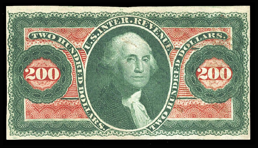 Values of US Stamps Scott Catalog # R102: 1863 US$200.00 Revenue Internal. Cherrystone Auctions, May 2013, Sale 201305, Lot 164