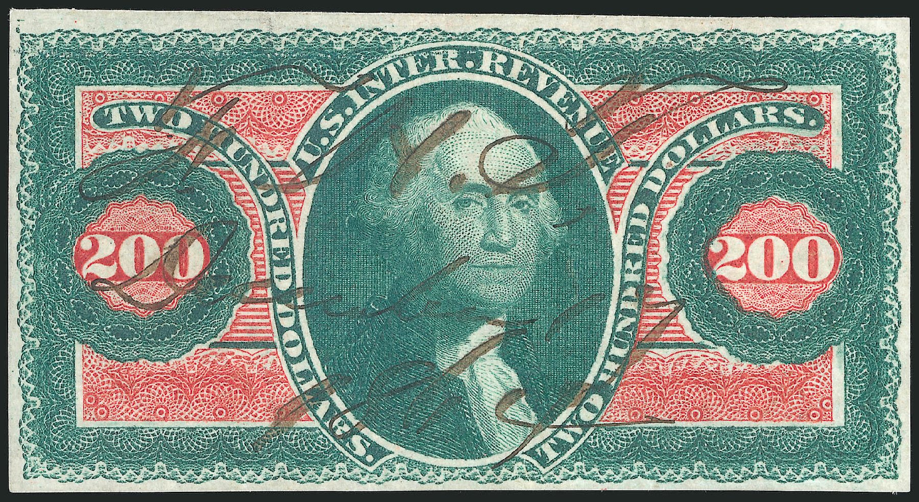 Values of US Stamps Scott Cat. R102: US$200.00 1863 Revenue Internal. Robert Siegel Auction Galleries, Mar 2014, Sale 1066, Lot 44