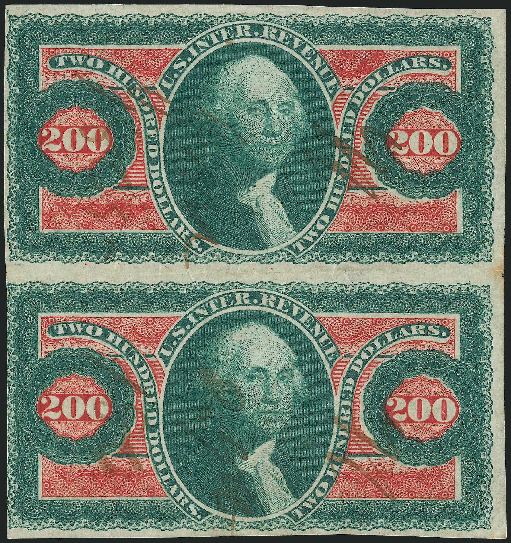 Prices of US Stamp Scott Catalog #R102 - US$200.00 1863 Revenue Internal. Robert Siegel Auction Galleries, Nov 2013, Sale 1061, Lot 4295