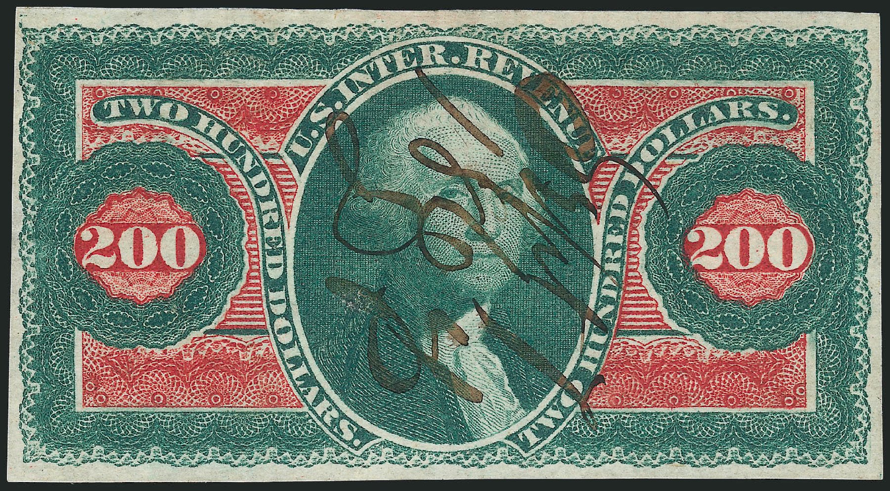Values of US Stamp Scott Catalog # R102: 1863 US$200.00 Revenue Internal. Robert Siegel Auction Galleries, Oct 2010, Sale 997, Lot 6585