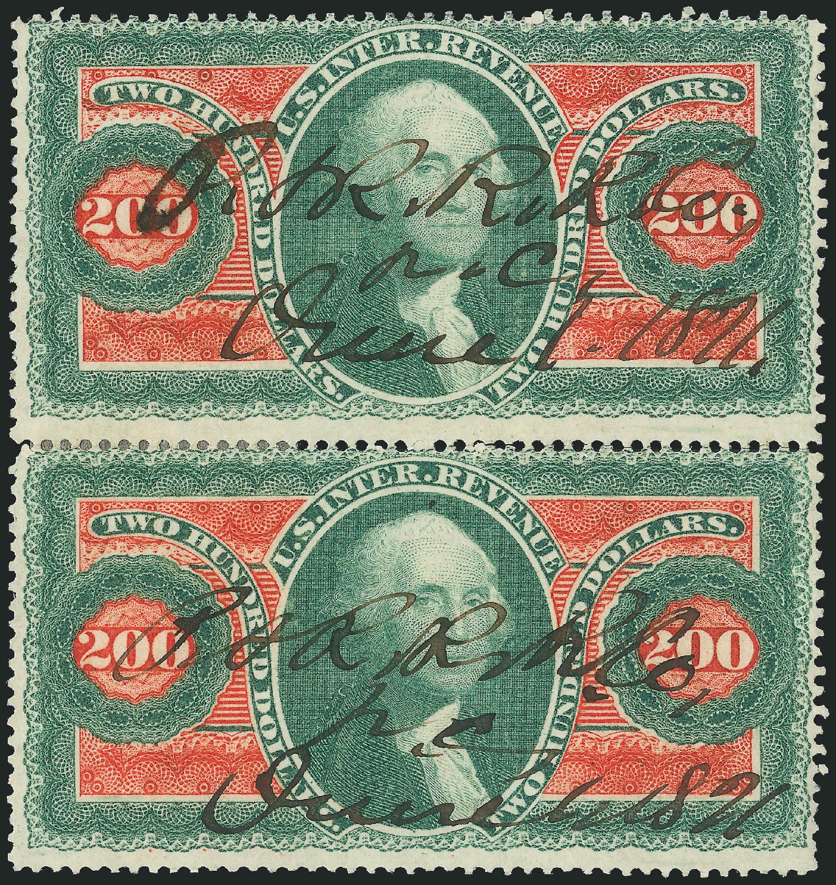 Cost of US Stamps Scott Catalogue R102: 1863 US$200.00 Revenue Internal. Robert Siegel Auction Galleries, Nov 2013, Sale 1061, Lot 4302