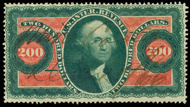 US Stamp Value Scott # R102 - US$200.00 1863 Revenue Internal. Daniel Kelleher Auctions, Sep 2014, Sale 655, Lot 956