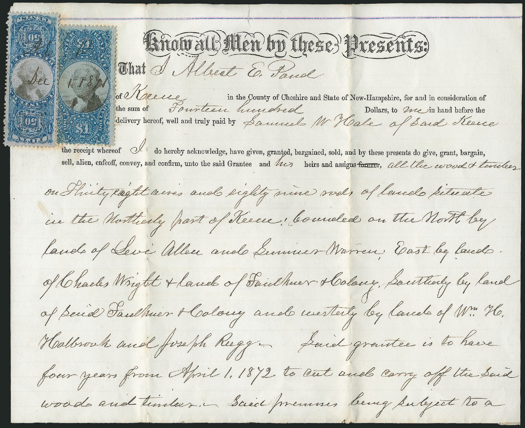 US Stamp Price Scott Catalog #R115: 1871 50c Revenue Documentary . Robert Siegel Auction Galleries, Dec 2012, Sale 1037, Lot 2400