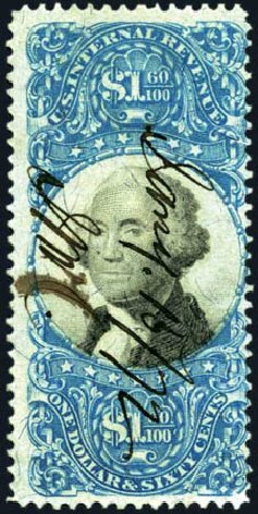 Cost of US Stamps Scott Cat. # R121: US$1.60 1871 Revenue Documentary . Harmer-Schau Auction Galleries, Aug 2011, Sale 90, Lot 1991