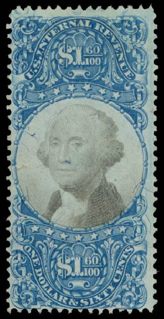 Values of US Stamps Scott Cat. #R121 - 1871 US$1.60 Revenue Documentary . Daniel Kelleher Auctions, May 2015, Sale 665, Lot 171