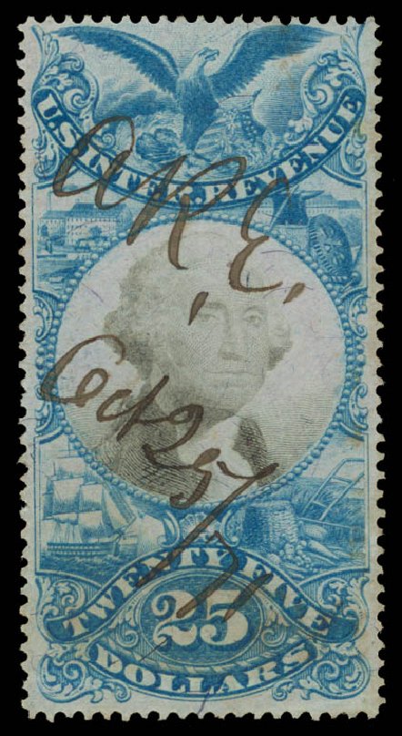 Cost of US Stamps Scott Catalogue R130: 1871 US$25.00 Revenue Documentary . Daniel Kelleher Auctions, May 2015, Sale 665, Lot 177