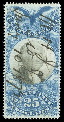 US Stamp Values Scott Catalogue R130: 1871 US$25.00 Revenue Documentary . Matthew Bennett International, Sep 2010, Sale 331, Lot 991