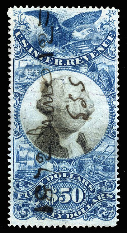 US Stamp Price Scott Cat. # R131: US$50.00 1871 Revenue Documentary . Cherrystone Auctions, Nov 2008, Sale 200811, Lot 1158