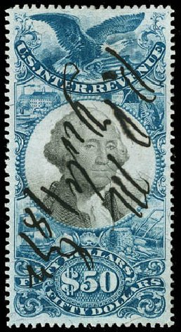 US Stamps Price Scott Catalogue #R131: 1871 US$50.00 Revenue Documentary . Matthew Bennett International, Jun 2008, Sale 328, Lot 1399