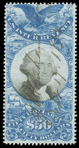 Cost of US Stamps Scott Cat. #R131: US$50.00 1871 Revenue Documentary . Matthew Bennett International, Sep 2010, Sale 333, Lot 4060