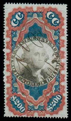 Cost of US Stamps Scott R132: 1871 US$200.00 Revenue Documentary . Matthew Bennett International, Oct 2007, Sale 320, Lot 639