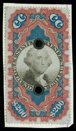 Value of US Stamp Scott Catalogue #R132 - 1871 US$200.00 Revenue Documentary . Matthew Bennett International, Jun 2007, Sale 319, Lot 1850